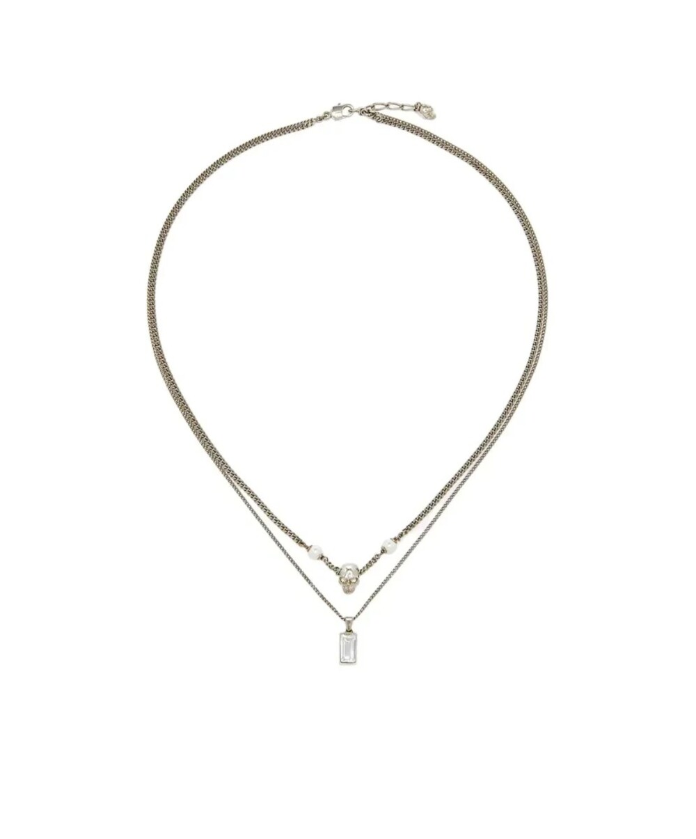7383 - Alexander McQueen Skull embellished layered chain necklace - New